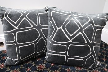 Custom Contemporary Velvet Zipper Accents Pillows In A Green/gray Tone Made With Cotton, Velvet Linen And Silk