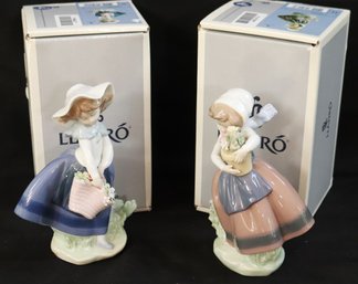 Spring Is Here 05223 And Pretty Pickings 05222 Lladro Porcelain Figures Items Include Original Box