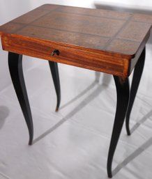 Diminutive Italian Sewing Table With Inlaid Wooden Top And Ebonized Legs