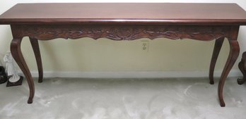 Long Cherrywood French Provincial Style Console With Carved Apron.