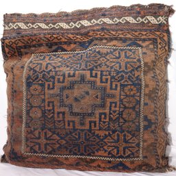 Handwoven Carpet Mat Pillow With Saddleback Kilim