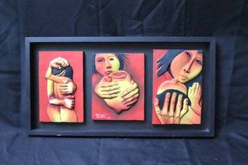 Signed Ceramic 3D Wall Art Of Lovers.