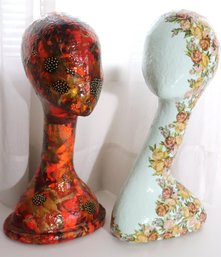 Large Handcrafted/painted Papier Mache Female Bust Art Sculptures With Painted Floral Design
