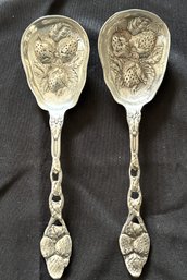 Pair Of Matching Sterling Silver Strawberry Design Spoons