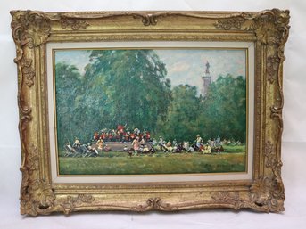 John Harwood Oil On Canvas Painting Of Concert In The Park