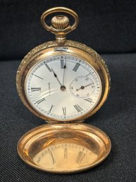 14K YG Waltham Hunter Case Pocket Watch