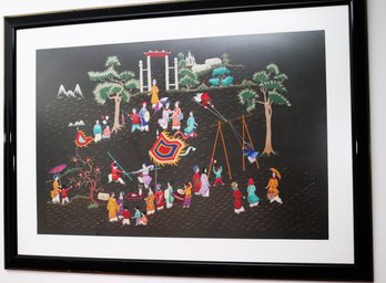 Vintage Asian Style Hand Embroidered Fine Artwork Approx 49 Inches X 36 Inches