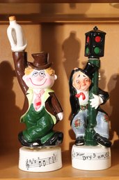 2 Vintage Hobo/clown Figural Wind-up Music Box Decanters