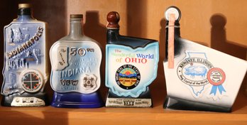 Collectible Jim Beam Decanter Bottles Include Indianapolis, The Wonderful World Of Ohio, Indiana And More