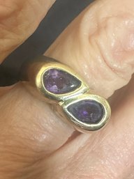 14K YG 2 Stone Amethyst Ring - Size 7.25