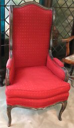 Vintage Narrow Wing Chair With Maroon Fabric