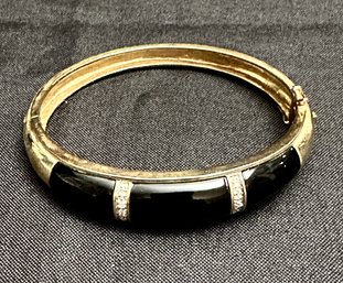 14K  YG Onyx And Diamond Hinged Bangle Bracelet