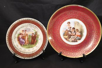 Schumann Bavaria Porcelain Wall Plate Of Boys Playing Dice And Angelica Kauffman Style Plate.