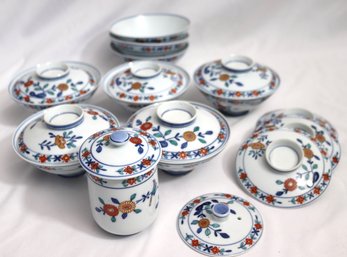 Japanese Porcelain Floral Painted Tea Bowls, Some With Lids.