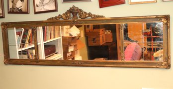 .Antique Over Mantle Mirror With Gilt Wood Frame & Delicate Floral Crown