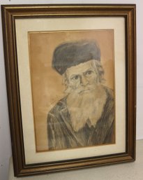 Signed Pencil Sketch Of A Hasidic Rabbi Signed By Dohret