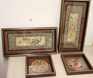 Set Of Framed 4 Embroidered Scenes On Silk Includes 2 Sizes