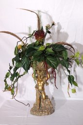 Vintage Italian Style Gilt Putti/ Cherub Flower Holder With Faux Ivy.