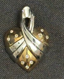 14K YG/WG Heart Pendant With Diamond Accent Stones