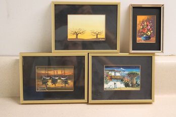 Set Of Four Framed Miniature Paintings Signed By The Artist