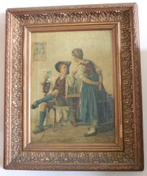 Replica Of A Theodore Gernd Style Tavern Scene On Canvas In Gilded Frame