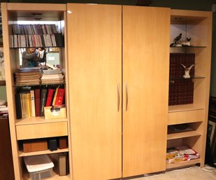 Contemporary Formica Wall Unit With Lacquered Doors In Neutral Color Great For Storage & Display