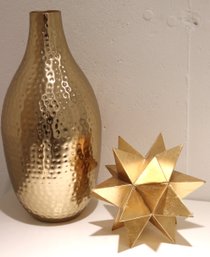 Decorative Hammered Gold Finished Vase By Threshold In A Golden Toned Finish And Gold Star Decor