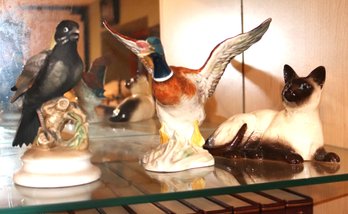 Three Vintage English Figurines Including Beswick Goose With Outstretched Wings, Persian Cat & Songbird