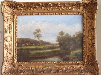 The River Path By G. Thompson Oil On Canvas In Baroque Gilded Frame