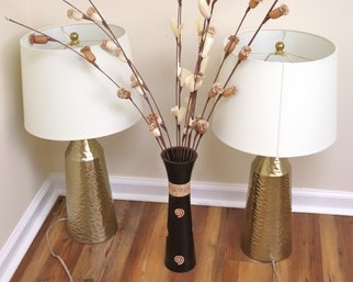 Pair Of Golden Toned Hammered Table Lamps