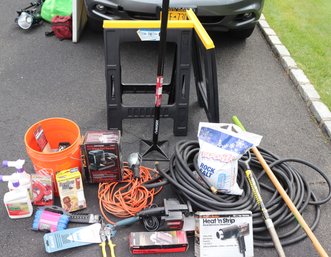 Large Lot Of Tools With Garden Hose, Heat Gun, Belt Sander And Much More.