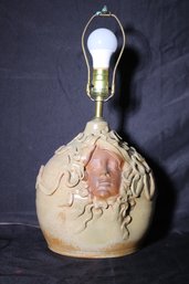 1970s Hand Thrown Table Lamp With A Medusa Style Facial Detail