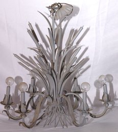 Italian Style Painted Metal 6 Light Chandelier With Cattail Sheaf Design.