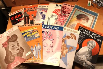 Assortment Of Sheet Music From Days Gone By With Evocative Colorful Covers Including Favorites By Cole Po