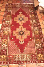 Vintage Hand-Woven Turkish Wool Rug Approx 88 Inches X 47 Inches