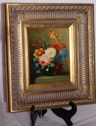 Colorful 19 Th Century Still Life Painting In Elegant Gold Frame.