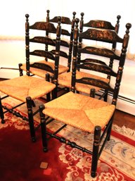 Set Of 4 Vintage Hitchcock Chairs With Woven Rush Seating
