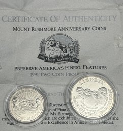 Mount Rushmore Anniversary Proof Coin Set 1991 With COA