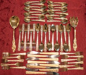 Cellini Romanesque Gold Floral Pattern Flatware Made In Japan.