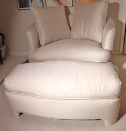 Comfy And Cozy Custom Arm Chair With Matching Ottoman/ Bench In A Neutral Off White/ Cream Tone