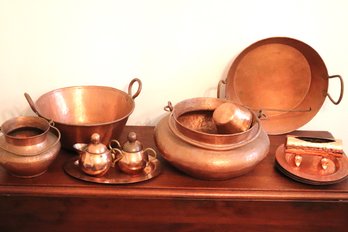 Vintage Copper Cookware As Pictured Includes Hammered Copper Cauldron With Handle