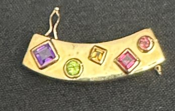 14K YG Curved Slider Pendant With Geometric Design Of Amethyst And Citrine -signed