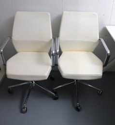 Pair Of Modern Chrome Finished Swivel Office Chairs