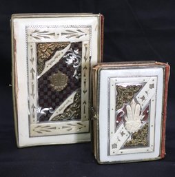 2 Antique Jewish Daily Prayer Books With Bone And Brass Inlay
