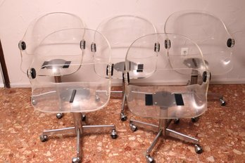 Rare Set Of 5 Midcentury Modern Boris Tabacoff? Lucite /acrylic Swivel Chairs With Black  Circle Accent.
