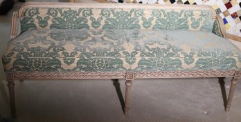 Hancock And Moore Carved Wood Louis The XVI Style The Drake Bench - Custom Turquoise  Paisley Upholstery