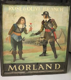 Morland Rose And Olive Branch Dual Sided Painted On Tin Advertisement, Vintage Metal Frame