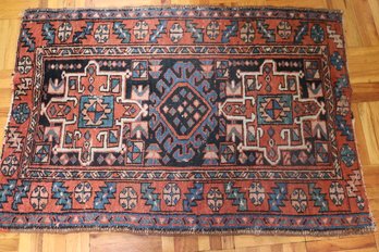 Antique Tribal Area Rug With Blue And Persimmon Tones.