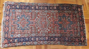 Small Antique Handwoven Area Rug With Geometric Pattern.