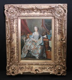 Madame Pompadour Portrait O/C, After A Painting By La Tour, In An Elaborate Giltwood Frame.